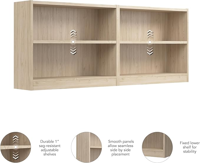 Bush Furniture Universal Small 2 Shelf Bookcase in Natural Elm - Set of 2, Matching Storage and Display Bookshelves for Home Office or Living Room Organization