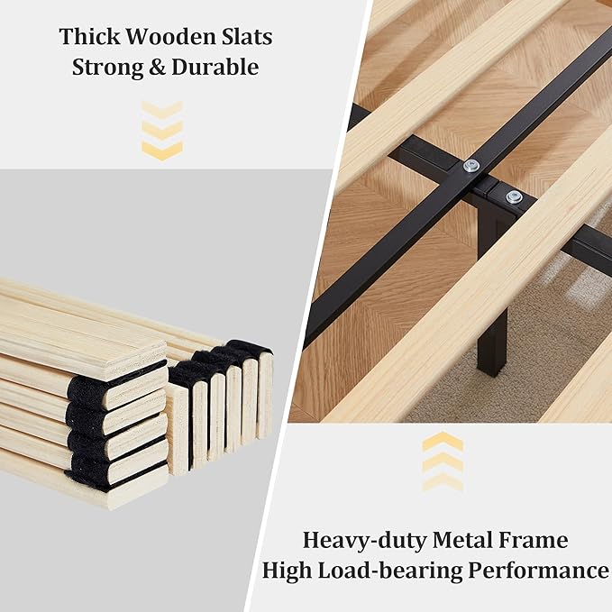 VECELO Queen Size Bed Frame with Adjustable Headboard, Upholstered Button Tufted Platform Bedframe with Wood Slats Support, No Box Spring Needed, Linen & White