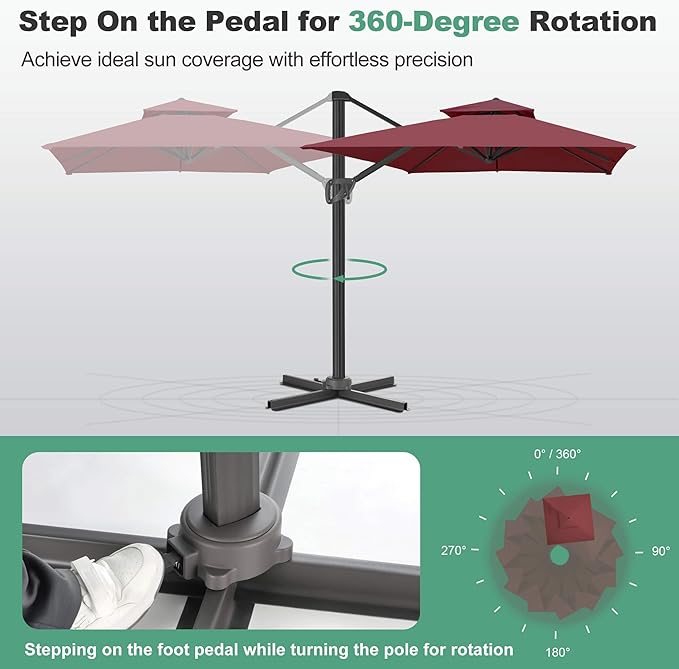 FLAME&SHADE 8.2 X 8.2 FT Cantilever Patio Umbrella - Large Offset Umbrella Outdoor Patio with 360-Degree Rotation and 3-Year Fade Resistance Fabric for Deck Pool Backyard Garden, Burgundy