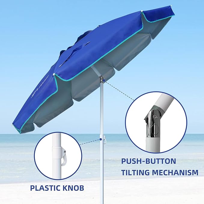 AMMSUN 6.5 ft Heavy Duty Beach Umbrella for Sand with tilt Air Vent Sun Shelter, UV 50+ Protection Outdoor Sunshade Umbrellas and Parasols with Carry Bag for Patio Garden Beach Pool Backyard Navy