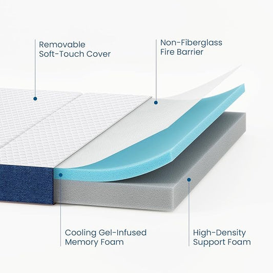 Inofia Full Size 6 Inch Folding Mattress, Trifold Gel Memory Foam Bed, Foldable Floor Mattress with Removable Cover, Portable Floor Guest Bed for RV, Camping (75"x54"x6")