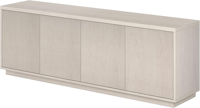 Henn&Hart Fluted TV Stand for TVs up to 75" with 2 Concealed Ribbed Storage Cabinets and Adjustable Shelves for Living Room, Family Room, or Office, Beech White