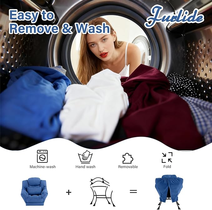 Lazy Chair with Ottoman, Modern Lounge Chair with Lumbar Pillow, Accent Cozy Reading Armchair and Folding Footstool for Bedroom, Dorm, Living Room,Peacock Blue