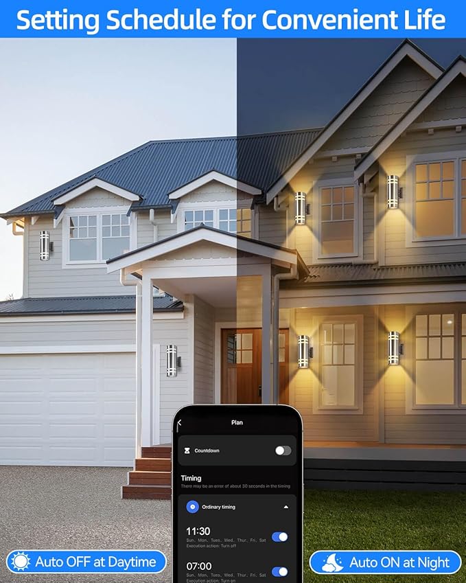 Smart Stainless Steel Outdoor Wall Light 2 Pack, WiFi RGB Up and Down Sconce with Dusk to Dawn Sensor, Color Changing Exterior Lighting Fixtures, Compatible with Alexa & Google, Remote Included