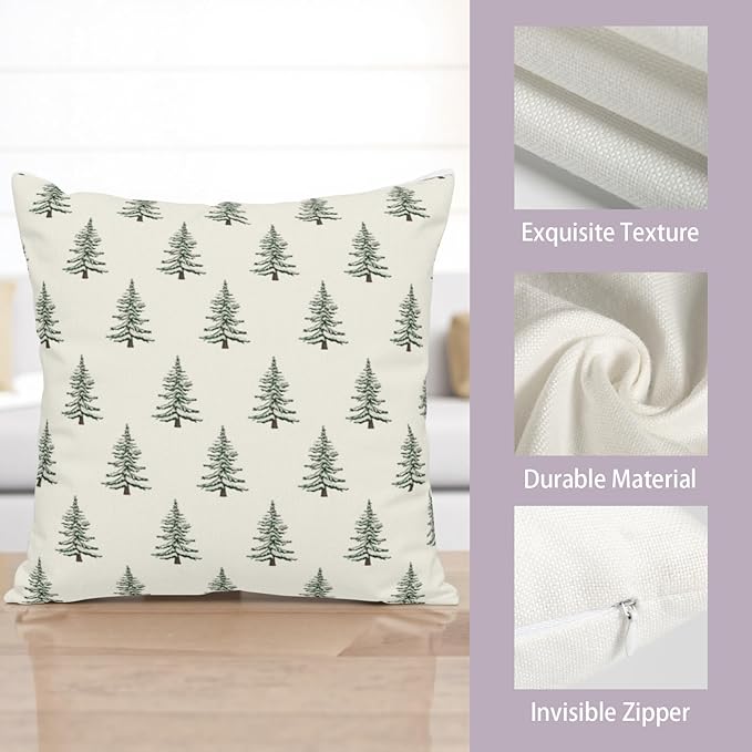 Christmas Tree Throw Pillow Covers Green White Xmas Pillow Cases 24x24 Inch Set of 2 Vintage Rustic Outdoor Seasonal Pillowcase Winter Holiday Farmhouse Decoration for Home Couch