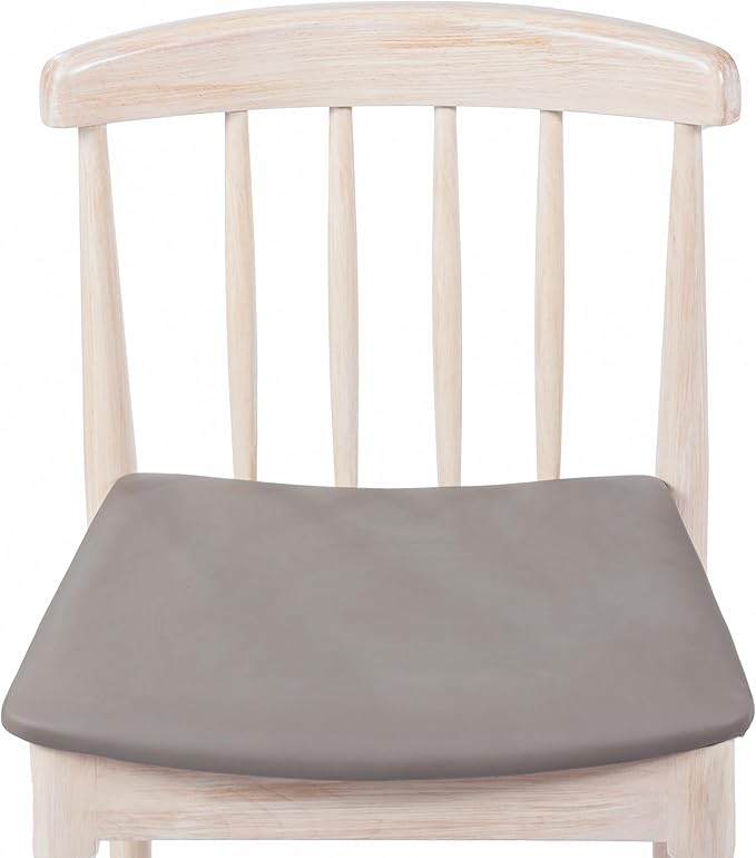 Flash Furniture Chester Solid Wood Dining Chair, Commercial Grade Restaurant Chair with Curved Spindle Backrest and Vinyl Padded Seat, Set of 2, Antique White/Beige