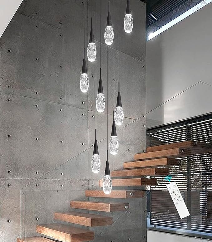 118 Inches Long Chandelier Adjustable Hanging Lights Modern Glam Crystal Ceiling Pendant Dimmable Lighting Fixture for Hallway Foyer Living Room Black