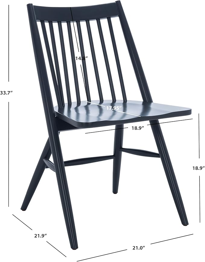 SAFAVIEH Home Collection Wren Dark Grey Windsor Spindle Solid Wood Dining Chair Set of 2 (Fully Assembled)