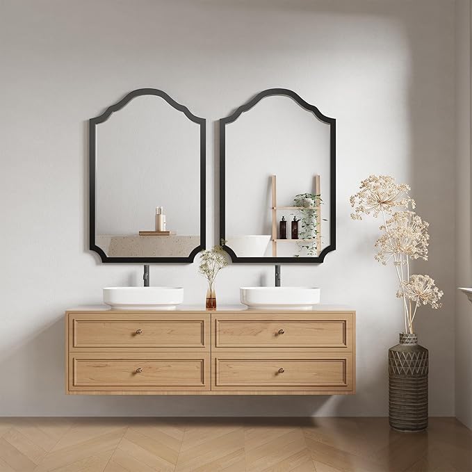 ULIKE Wood Arched Mirror 24x36 Inch, Rustic Wood Framed Mirror for Wall Decor, Wall Mirrors Decorative for Bathroom, Vanity Mirror for Living Room, Entryway or Bedroom, Black