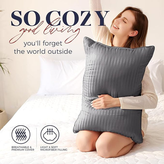 Basic Beyond King Size Pillows Set of 4 - Soft 20 x 36 Inches 4 Pack King Down Alternative Pillows for Back, Stomach or Side Sleepers, Grey