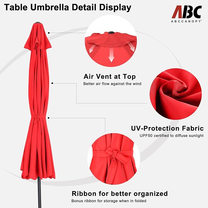 ABCCANOPY 10ft Scalloped Patio Umbrella, Outdoor Table Umbrella with Tilt and Crank, Fiberglass Ribs Deck Umbrella for Patio, Pool, Garden, Picnic (Bright Red)