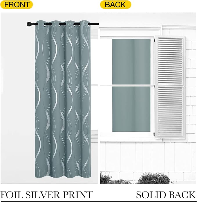 NICETOWN Room Darkening Curtains for Living Room, Stormy Sea, 2 PCs, 52 inch by 84 inch, Easy Care Solid Thermal Insulated Grommet Room Darkening Curtains/Panels/Drapes for Bedroom Decoration
