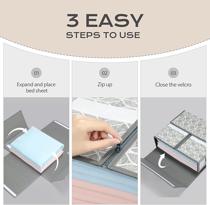 Yecaye 6 Pack Sheet Organizers and Storage with Clear Window and Label, Foldable Bed sheet Organizer for Linen Closet, Fabric Bedding Storage Box for Duvet Covers, Pillowcases, Queen & King Size, Grey