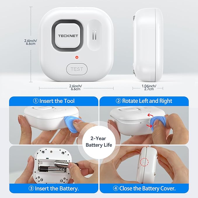 TECKNET WiFi Water Leak Detectors, Leak & Drip Alert with APP Push and Sound Alarm, Smart Water Sensor with 120dB Adjustable Alarm, for Home Kitchen Bathroom Basement (2 Pack, Battery Included)