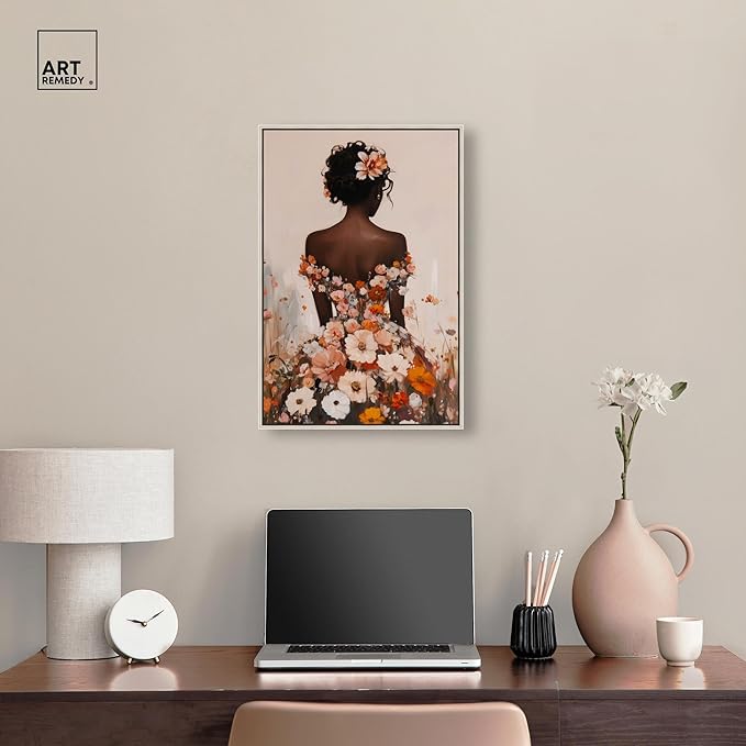 Autumn Bloom Dress Canvas Print Fashion Wall Decor by Art Remedy, Silver Frame, 16 x 24