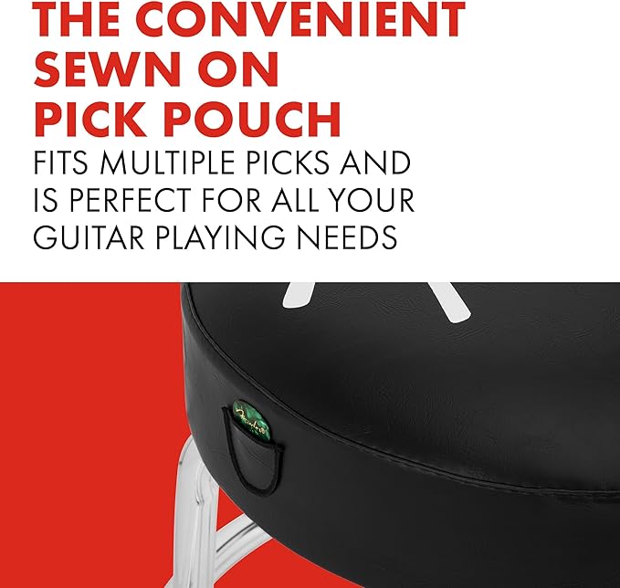 Fender Spaghetti Logo Swivel Barstool with Guitar Picks Pouch, Great Gifts for Dad, with 1 Year Limited Warranty, Simple Assembly, Black/Black, 24"