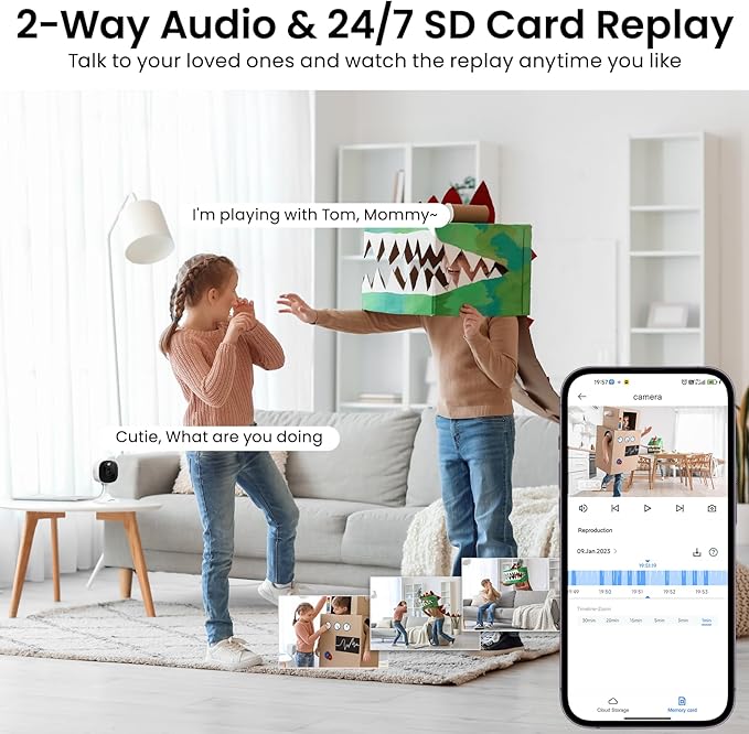 2K Cameras for Home Security-Outdoor/Indoor Camera for Dog/Cat/Pet/Nanny/Baby/Elderly, Color Night Vision, White Light, Siren, 24/7 SD Recordings, Works with Alexa, Plug in (C1-White-3pack-2.4G)