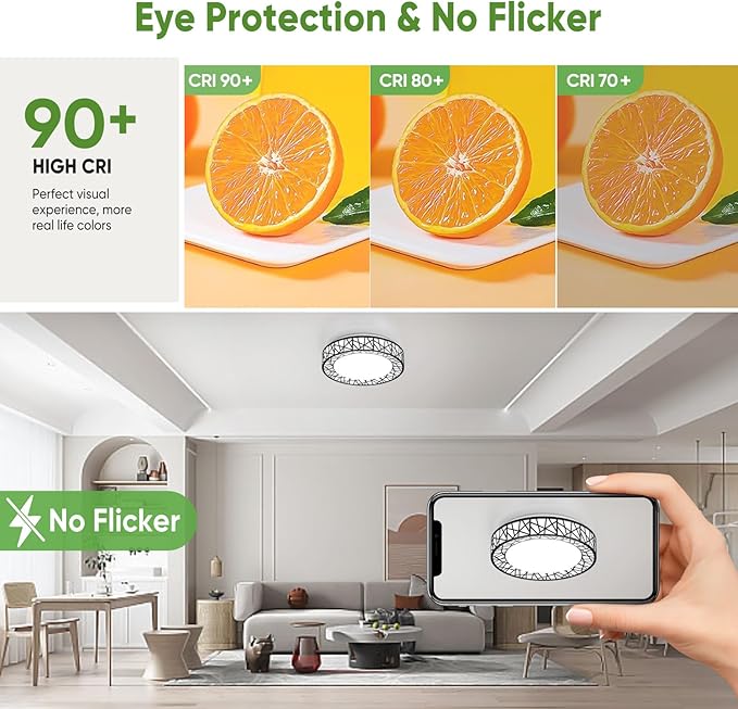 20 Inch Flush Mount Ceiling Light, Modern Black LED Ceiling Light Fixture, 42W 4000LM 2700-6500K Adjustable, Dimmable Ceiling Lights for Bedroom, Kitchen, Hallway, Bathroom, ETL Listed