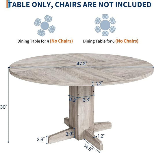 GAOMON Round Dining Table for 4-6 People,Circle Dining Table, 47 Inch Farmhouse Kitchen Table with Sturdy Pedestal Base,Finish Circle Table for Dining Room, Living Room, Apartment