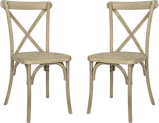 Flash Furniture Hercules Commercial Indoor/Outdoor Cross Back Chair, Wood Look, Weather-Resistant, Lightweight Design, Versatile Use, Set of 2, Light Oak