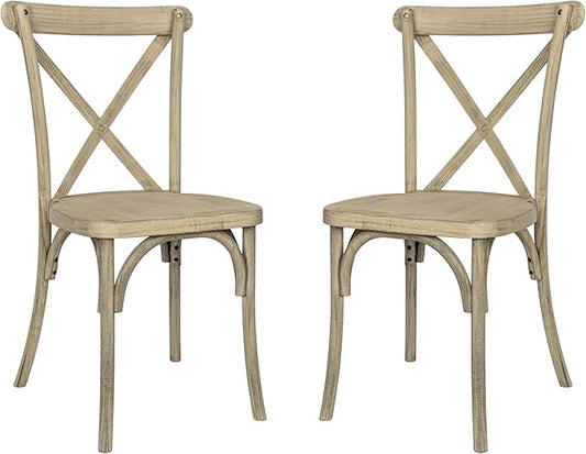 Flash Furniture Hercules Commercial Indoor/Outdoor Cross Back Chair, Wood Look, Weather-Resistant, Lightweight Design, Versatile Use, Set of 2, Light Oak