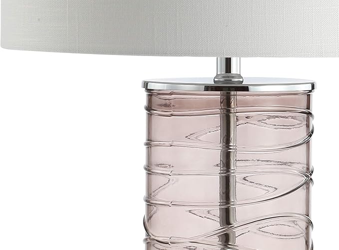 JONATHAN Y 27.5" Smoky Gray Modern Fused Glass Table Lamp Set of 2 for Bedroom Living Room, Coastal Nightstand Bedside Lamp with White Linen Shade, LED Bulbs Included (JYL4016C-SET2)
