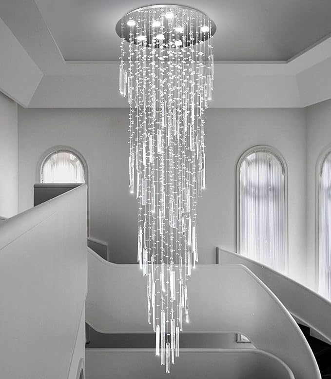D24'' x H78'' Modern Crystal Chandelier High Ceiling Chandeliers for Entryway Glam Chandelier Large Raindrop Chandeliers LED Dimmable Light Fixtures for Staircaes Foyer Hallway Living Room