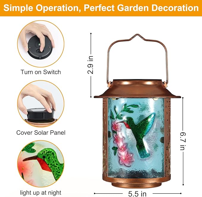 Solar Lanterns Outdoor Waterproof,Birthday Gifts for Women Mom Grandma Garden Decor,Hanging Solar Lights Wall Mount Decorations for Yard,Front Porch,Patio,Lawn Pathway Landscape(Hummingbird)