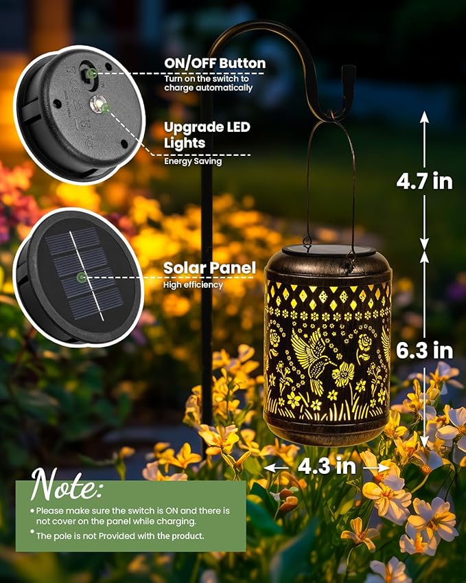 Christmas Outdoor Decor Solar Lanterns Hanging Waterproof, Hummingbird Garden Decor Xmas Gifts for Women Mom, Solar Lights Metal Fall Decoration Outside for Yard, Patio,Garden,Backyard,Porch