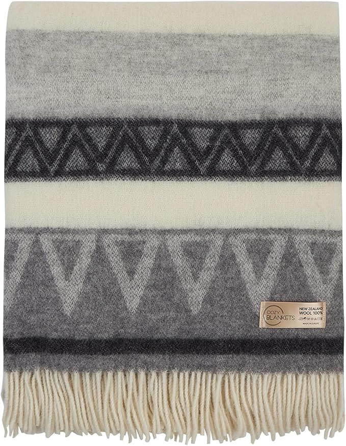 Wool Blanket | 100% Wool from New Zealand | Perfect as a Throw Blanket / Sofa Blanket | Virgin Wool Blanket with Fringes in Stripes Designs (140 x 200 cm)