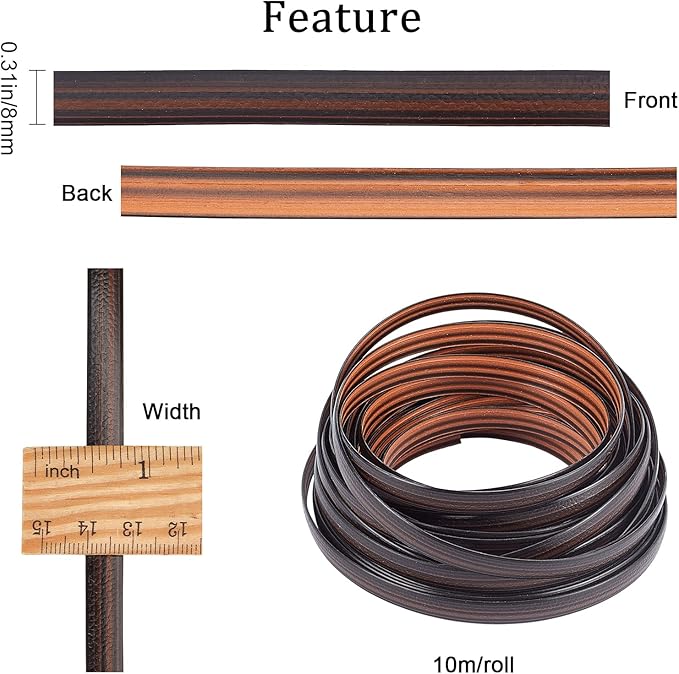 GORGECRAFT 8mm x 10m Gradient Rattan Weaving Wicker Repair Material Synthetic Rattan Plastic Flat Polyethylene Woven Knit for Repair Home Furniture Chair Table Storage Basket Weaving Crafts(Coffee)