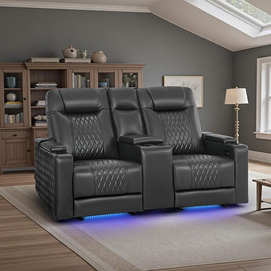 MCombo 80" Zero Gravity Oversized Power Reclining Loveseat with Adjustable Headrest for Living Room, Double Recliner Sofa with USB & Type C, Armrest Storage & LED Light HTS401SET