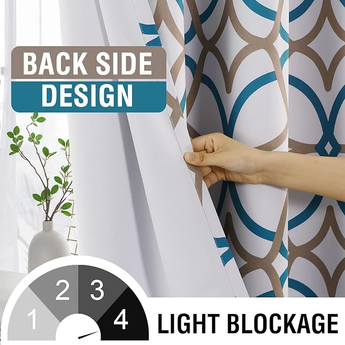H.VERSAILTEX Blackout Curtains Printed Design 96 Inch Length 2 Panels Set Thermal Insulated Curtains for Bedroom Living Room Geometric Modern Grommet Window Drapes - Teal and Taupe