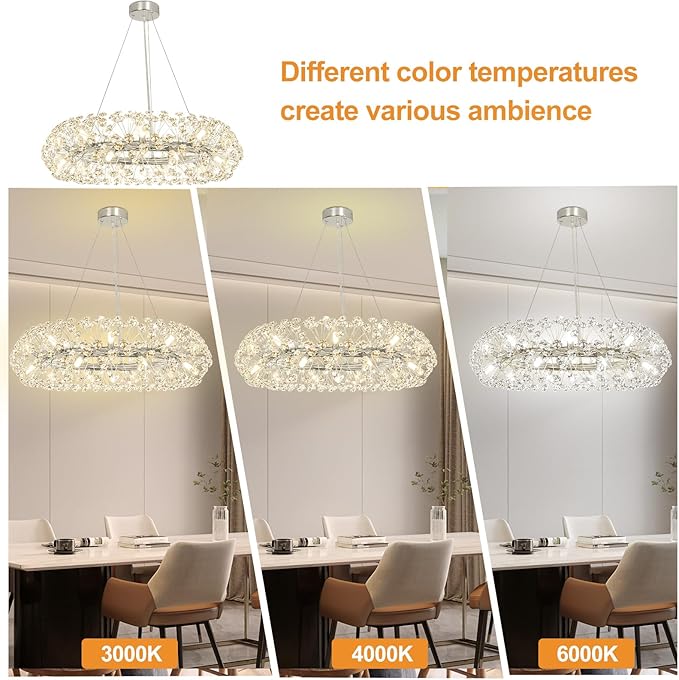 Depuley 20-Light Modern Silver Crystal Chandelier, 26.8" Firework Crystal Ring Chandeliers, Round Dandelion Chandelier, Sputnik Ceiling Pendant Light Fixtures for Dining Room(G9 Bulbs Included)
