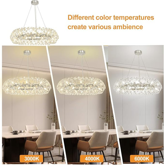 Depuley 20-Light Modern Silver Crystal Chandelier, 26.8" Firework Crystal Ring Chandeliers, Round Dandelion Chandelier, Sputnik Ceiling Pendant Light Fixtures for Dining Room(G9 Bulbs Included)