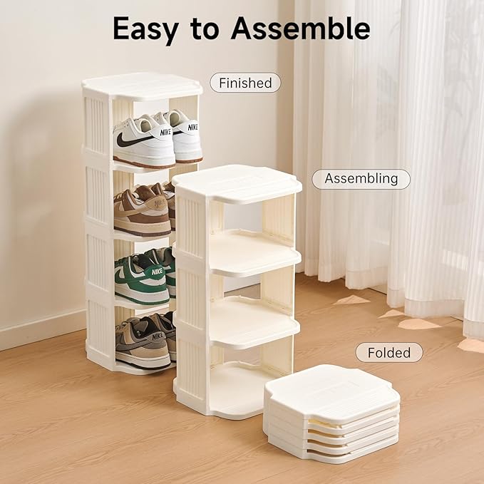 Vertical Shoe Rack, 9-Tier Plastic Stackable Storage Shelf for Small Closets and Narrow Spaces, Compact Free Standing Shoe Racks for Entryway Bedroom Dormitory