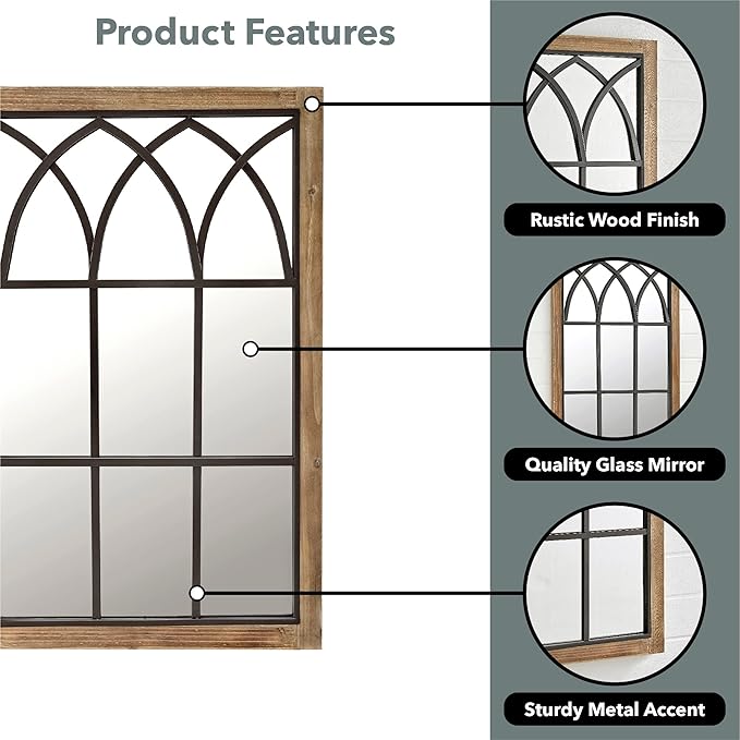 FirsTime & Co. Grandview Arched Window Wall Mount Mirror, 37.5"H x 24"W, Weathered Brown