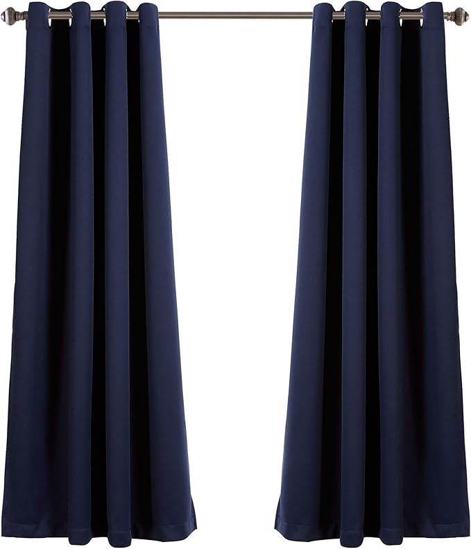 Lush Decor Insulated Grommet Blackout Window Curtain Panels, Pair, 52" W x 63" L, Navy - Classic Modern Design - Chic Window Decor - Curtains For Living Room, Bedroom, Or Dining Room