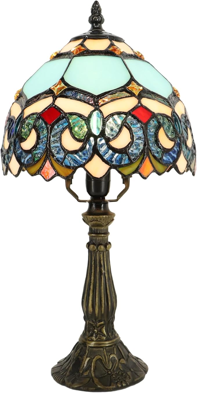 Small Tiffany Lamp Mini Accent Table Lamp Stained Glass Desk Memory Lamp Sympathy 8X14.5 Inch (Sapphire Style)