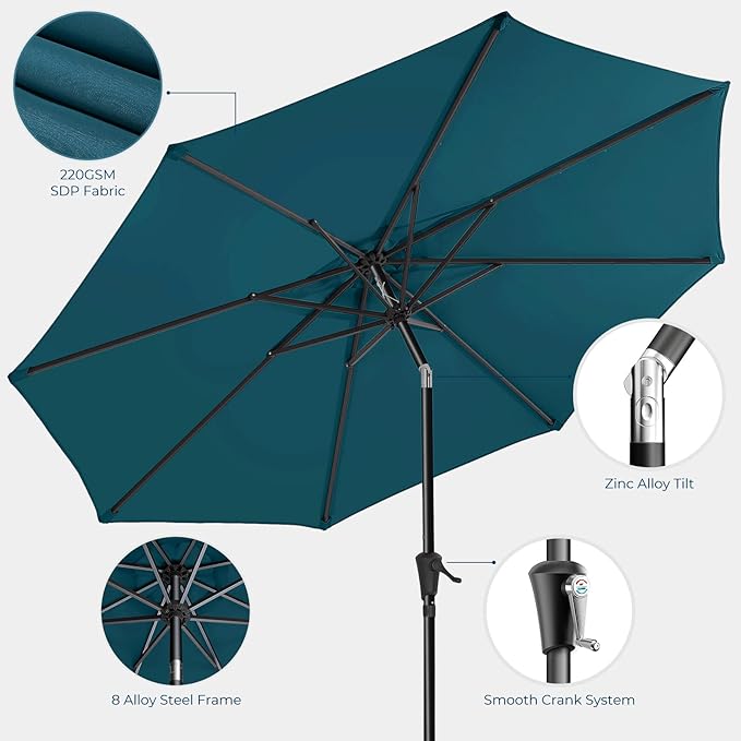 HOMSHADE Outdoor Patio Umbrella - Market Table Pool Deck Umbrella with Push Button Tilt, Crank, UPF50+ UV Protection and Sturdy Ribs, 3-Year Fade Resistance, 220GSM Solution-Dyed Fabric (No base)