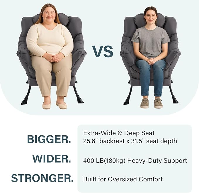 Lazy Chair with Ottoman, Modern Lounge Chair with Lumbar Pillow, Accent Cozy Reading Armchair and Folding Footstool for Bedroom, Dorm, Living Room,Light Grey