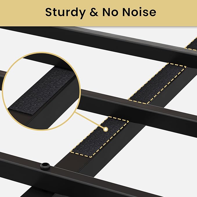 LIKIMIO Queen Bed Frame, Tall Industrial Headboard 51.2 ", Platform Bed Frame with Strong Metal Support, Solid and Stable, Noise Free, No Box Spring Needed, Easy Assembly, Dark Brown