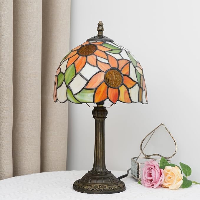 Tiffany Lamp Stained Glass lamp Small Bedside Table Lamps for Living Room Bedroom Dorm Kitchen Home Decor Festival Birthday Gift,Sunflower