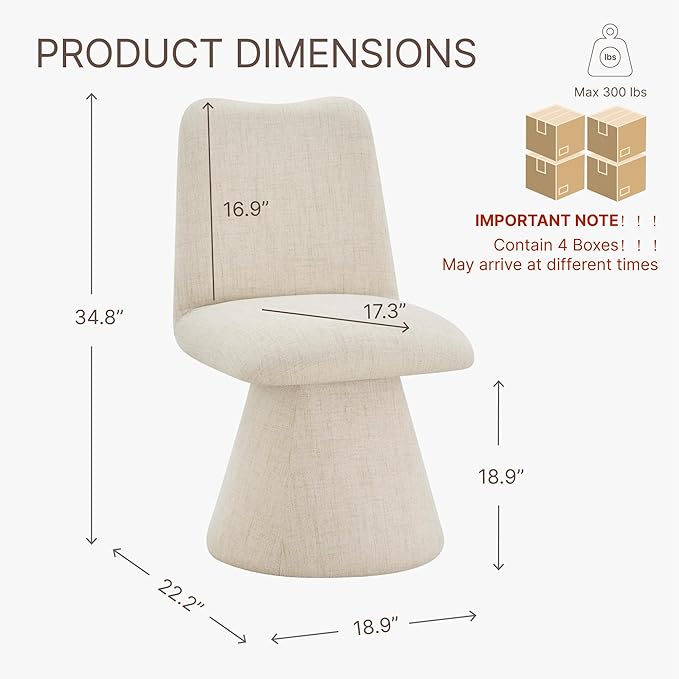 Swivel Dining Chairs Set of 4, Modern Upholstered Dining Chair Mid Century Kitchen Chairs with High Back, 360 Degree Rotating Vanity Chair for Dining Room, Bedroom, Farmhouse, Sand