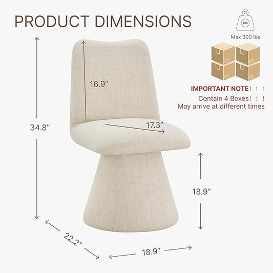 Swivel Dining Chairs Set of 4, Modern Upholstered Dining Chair Mid Century Kitchen Chairs with High Back, 360 Degree Rotating Vanity Chair for Dining Room, Bedroom, Farmhouse, Sand