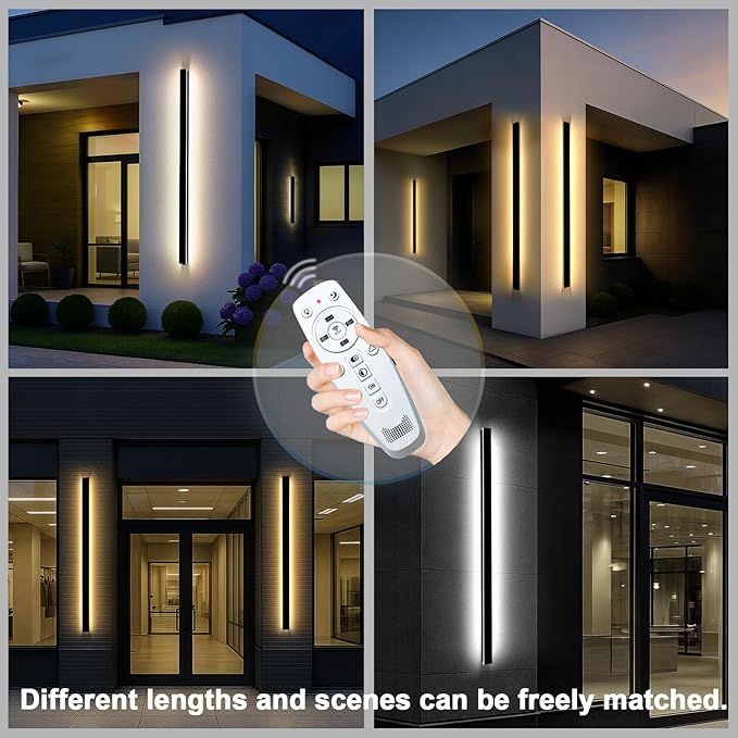 Modern Outdoor Wall Lights, 2700-6500K Dimmable Black Outdoor Wall Sconce with Remote Control, 70.87in Waterproof Linear Exterior Wall Light for Entrance, Hallway, Garage