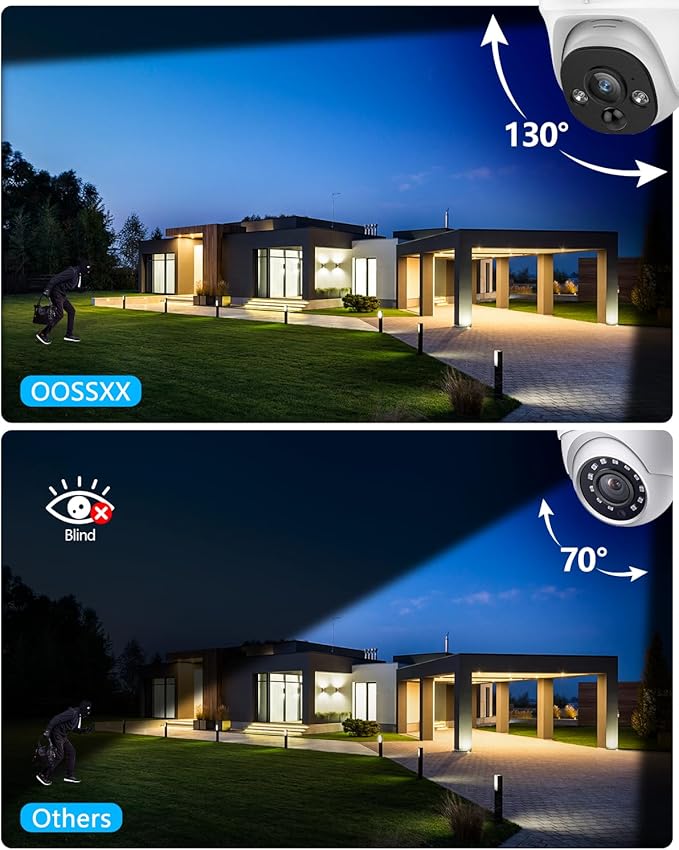 OOSSXX 4K 130° Ultra Wide-Angle 2-Way Audio 8MP Wired Dome PoE IP Cameras for Home Security Outdoor Camera System DVR Kits, Smart PIR Detection,DVR Kits (6Cams-3TB)