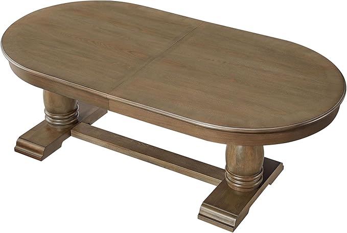 Mid-Century Modern Wooden Dining Table Extendable Oval Dining Table with 18" Leaf and Heavy Duty Column Legs, 76-inch Oversized Oval Wood Diningtable