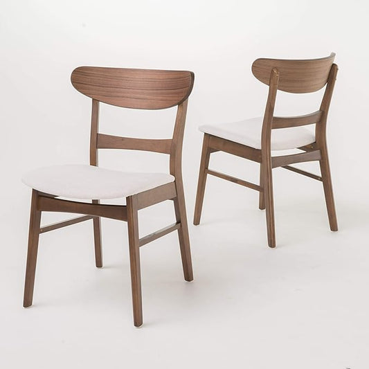Christopher Knight Home Idalia Dining Chairs, 2-Pcs Set, Rubber Wood, Light Beige / Walnut Finish