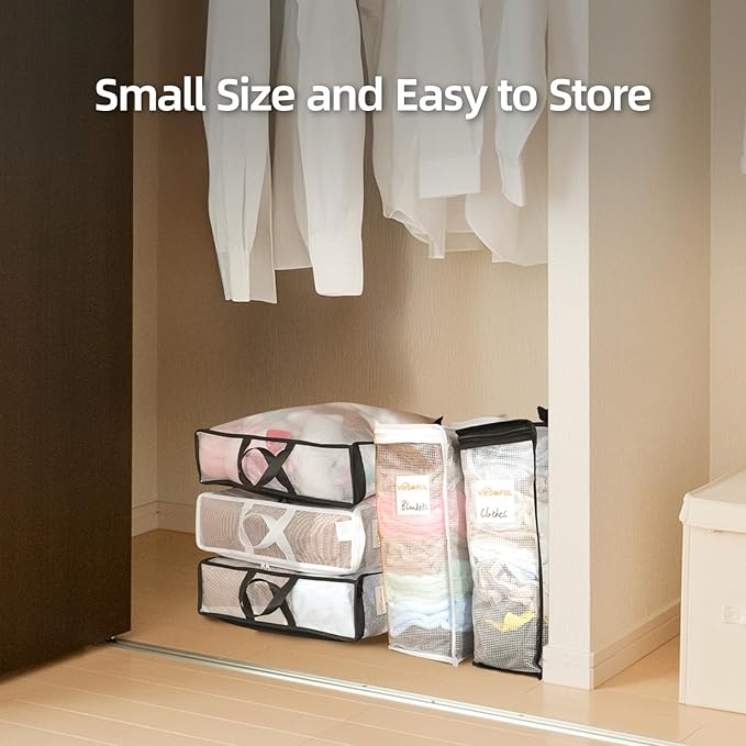 Vieshful 6 Pack Clear Storage Bags for Clothes, 17.7" × 14.96" × 5.1" Clear PVC Mesh Clothing Organizers with Zipper for Sheets, Blankets, Sweater, Toys & Closet Storage, 22L White